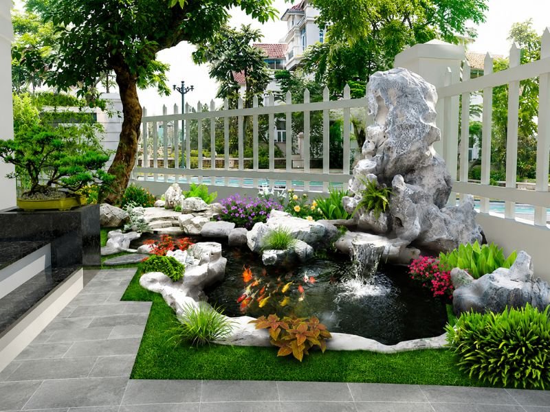 Hòn non bộ kết hợp hồ cá koi