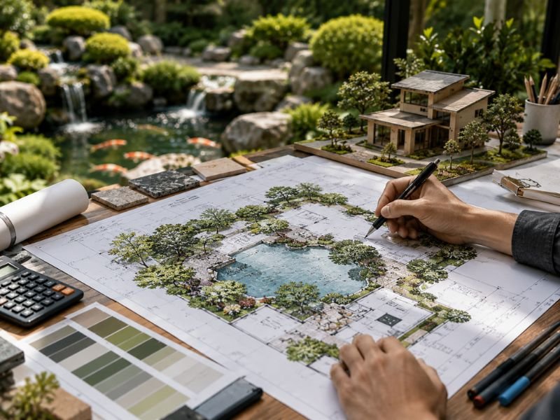 Bản vẽ thể hiện đầy đủ các chi tiết dự kiến trong cảnh quan